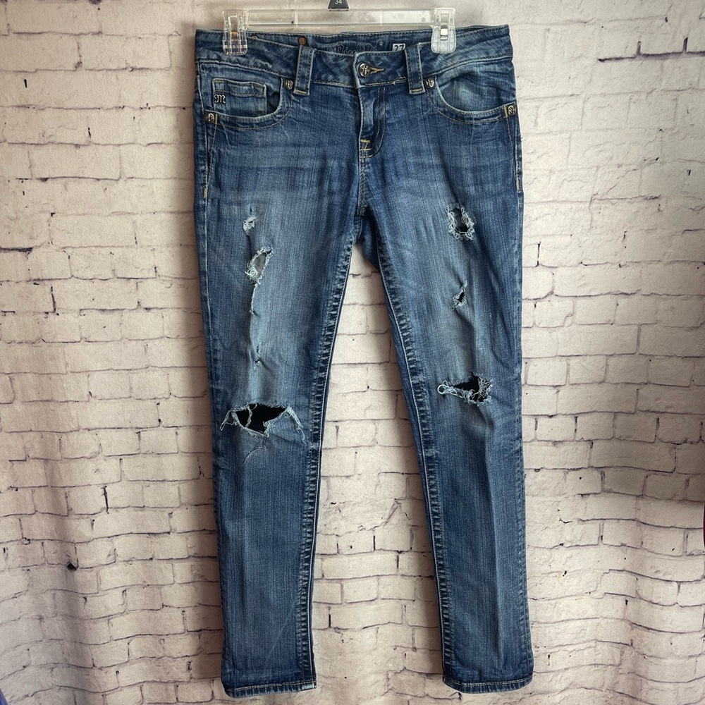 Miss Me size 27 boyfriend ankle jeans distressed dark wash jeans
